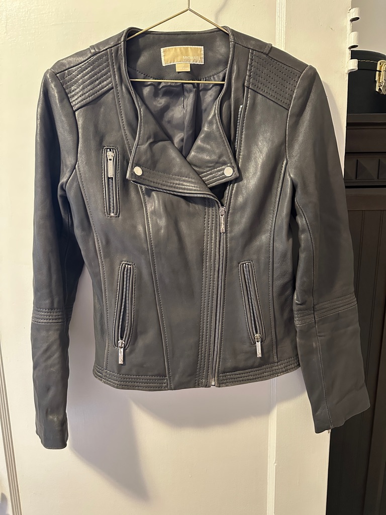 Michael Michael Kors Women's Grey Leather Moto Jacket